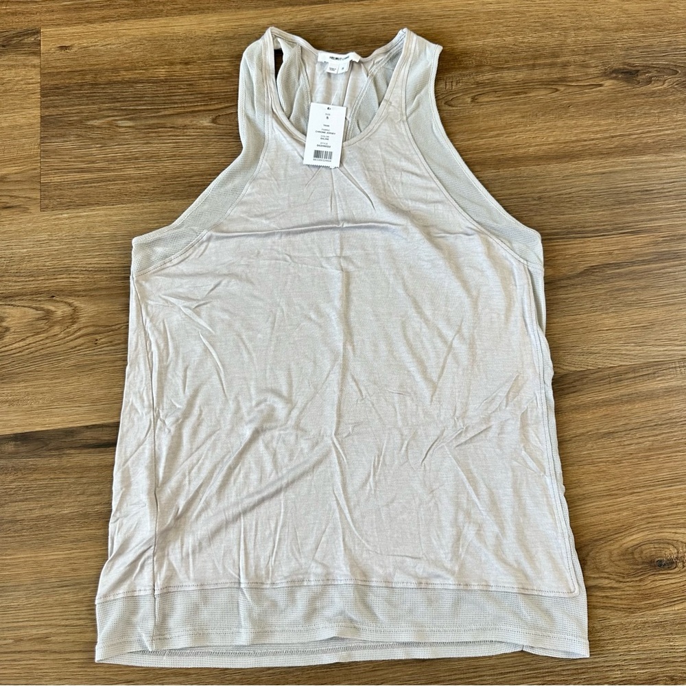 Helmut Lang Sleeveless Tank Top Small Viscose/Silk Jersey Mesh Racerback Beige